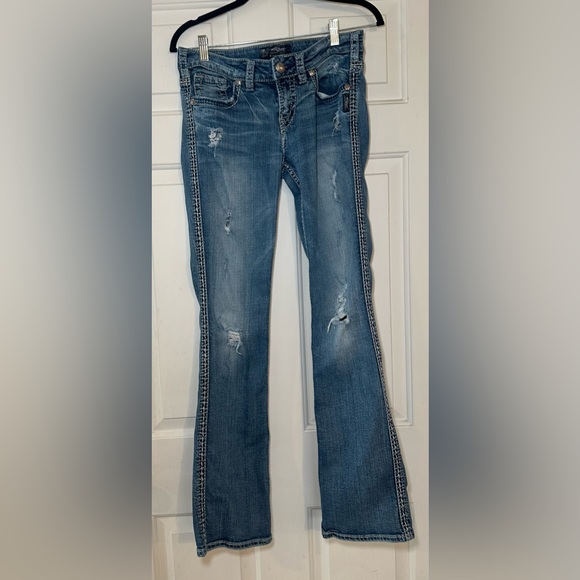 Silver Jeans Aiko Bootcut Womens 28/33 Distressed Low Rise‎ Western Glove Works. - Picture 1 of 7